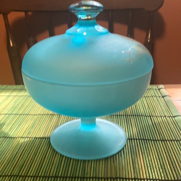 Vintage blue frosted candy dish - Picture 8 of 9